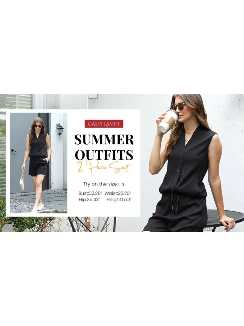 Women's Sleeveless Two Piece Short Set with Button Vest